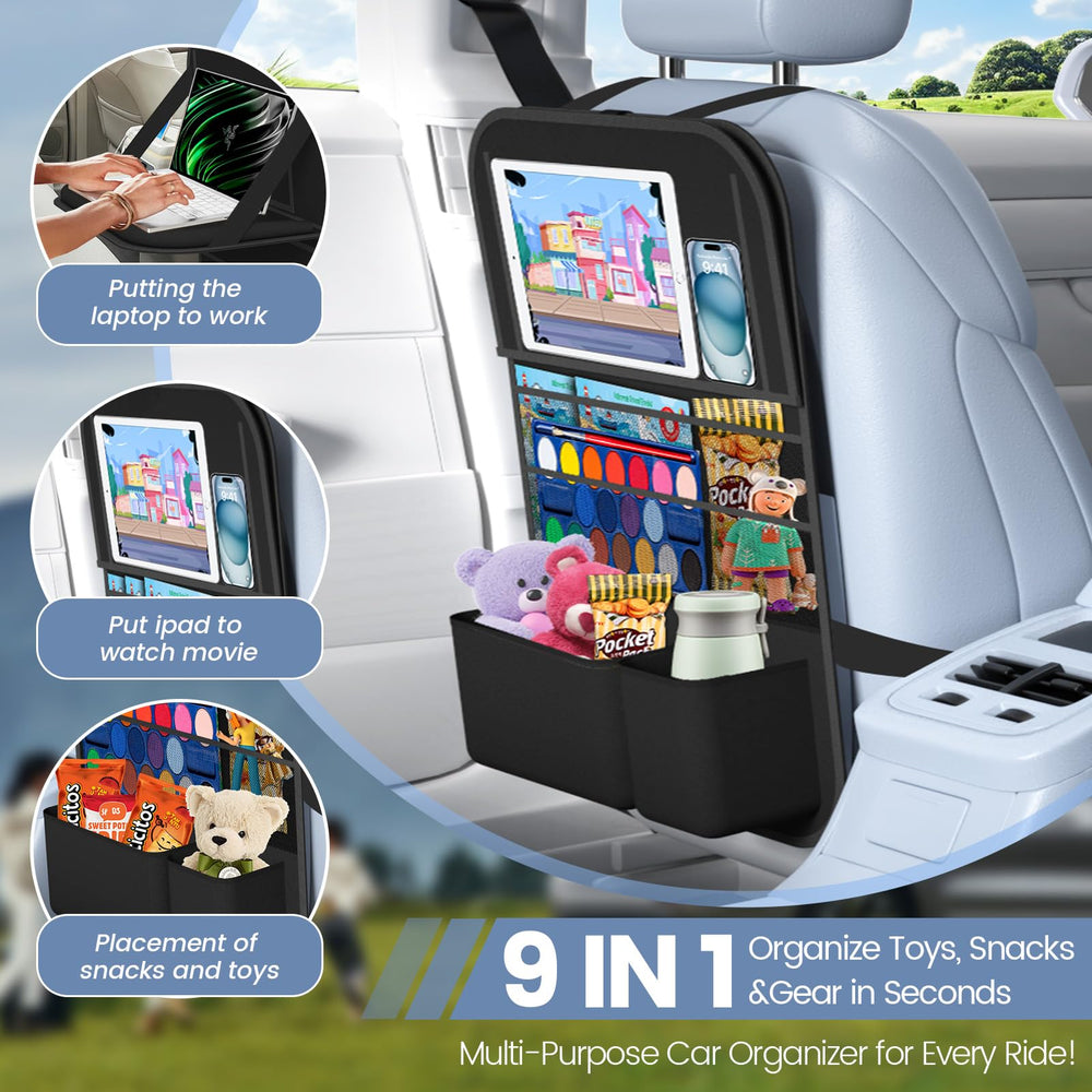 Oneyus 600D Oxford fabric backseat organizer resists tears and cleans easily.
