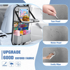 Oneyus backseat organizer kick mats guard seats against messes during travel.