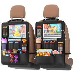Oneyus backseat organizer with touch screen slot for kid-friendly entertainment.