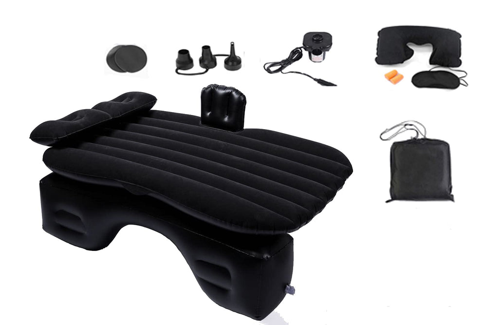 Onirii car air mattress back-seat pump demonstrates easy inflation and compact storage.
