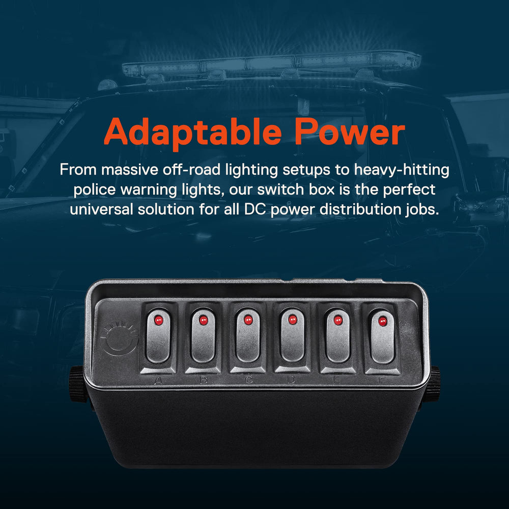 ONLINE LED STORE True Mods 6-Gang switch box side closeup highlights wiring entry and compact profile