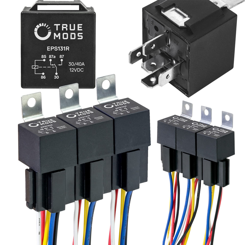 ONLINE LED STORE True MODS 6-pack Bosch-style 5-pin 12V relay kit for reliable automotive switching.