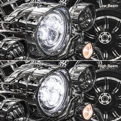 ONLINE LED STORE True Mods 7in Harley CAN bus headlight, flicker-free operation.