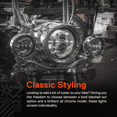 ONLINE LED STORE True Mods 7in Harley blacked-out headlight, bold style.