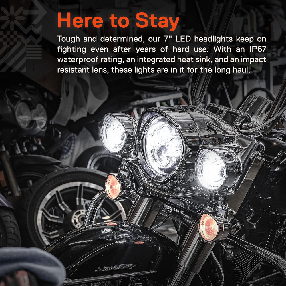 ONLINE LED STORE True Mods 7in Harley heat sink headlight, efficient cooling.