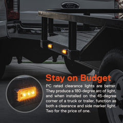 ONLINE LED STORE True Mods amber trailer marker light with black bezel, rear mounting angle.
