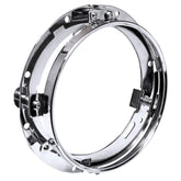 ONLINE LED STORE True Mods Chrome headlight ring bracket for Harley, precise fit upgrade.