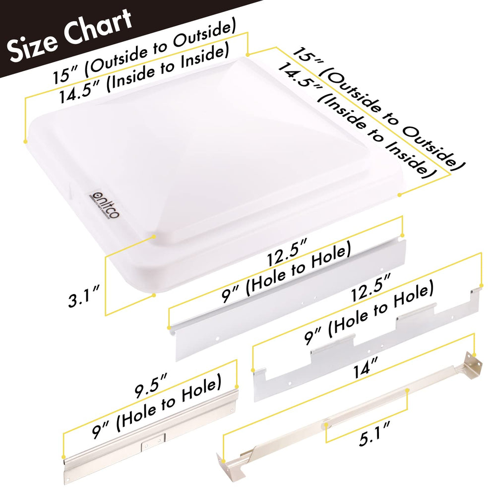ONLTCO Expert RV vent lid close-up highlighting durable metal hinges.