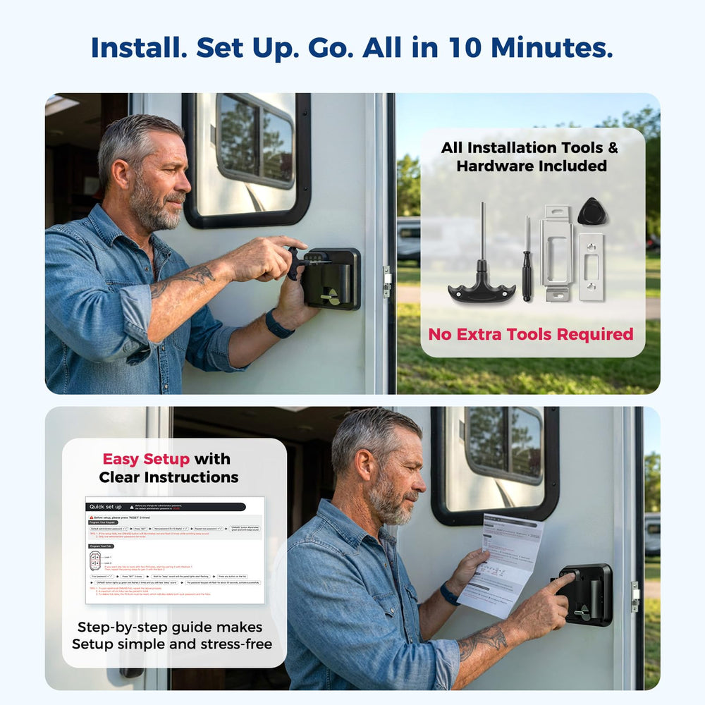 ONNAIS RV lock fits standard camper openings for easy installation.