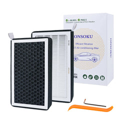 ONSOKU ModelY Model3 cabin air filter packaging demonstrates premium filtration for Tesla interiors.