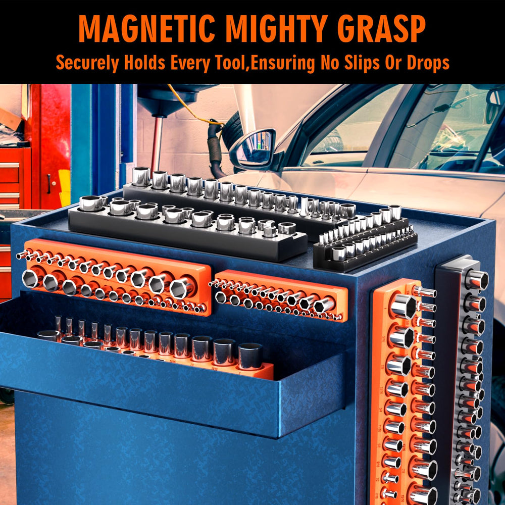 Onsski eight-piece socket trays organize metric and SAE sets for quick access.