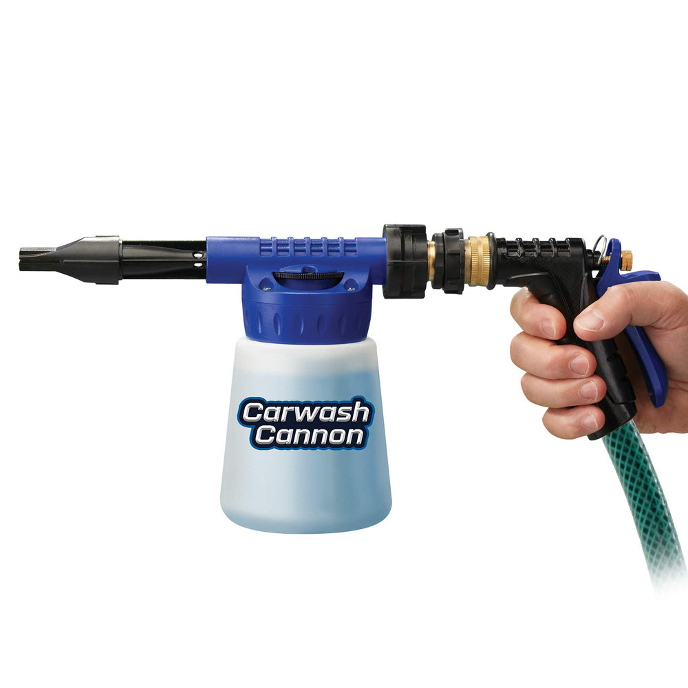 Ontel Carwash Cannon showing five spray settings for customizable washes.