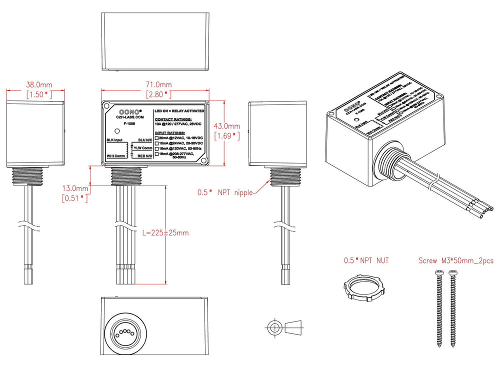 OONO 1/2-inch NPT mounting nipple for versatile mounting options.