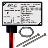 OONO relay module with polycarbonate enclosure and LED indicator for quick status checks.