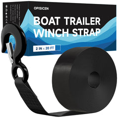 OPISICEN heavy-duty boat trailer winch strap with hook ensures secure towing on demanding runs.