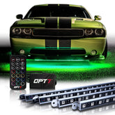 OPT7 Aura aluminum underbody light bars for cars, four-piece kit with rugged casing and vibrant glow