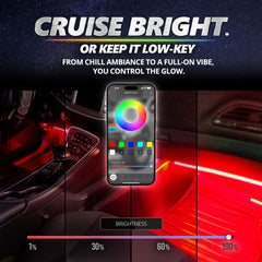 OPT7 Aura Pro between-consoles strip creates immersive cockpit glow.