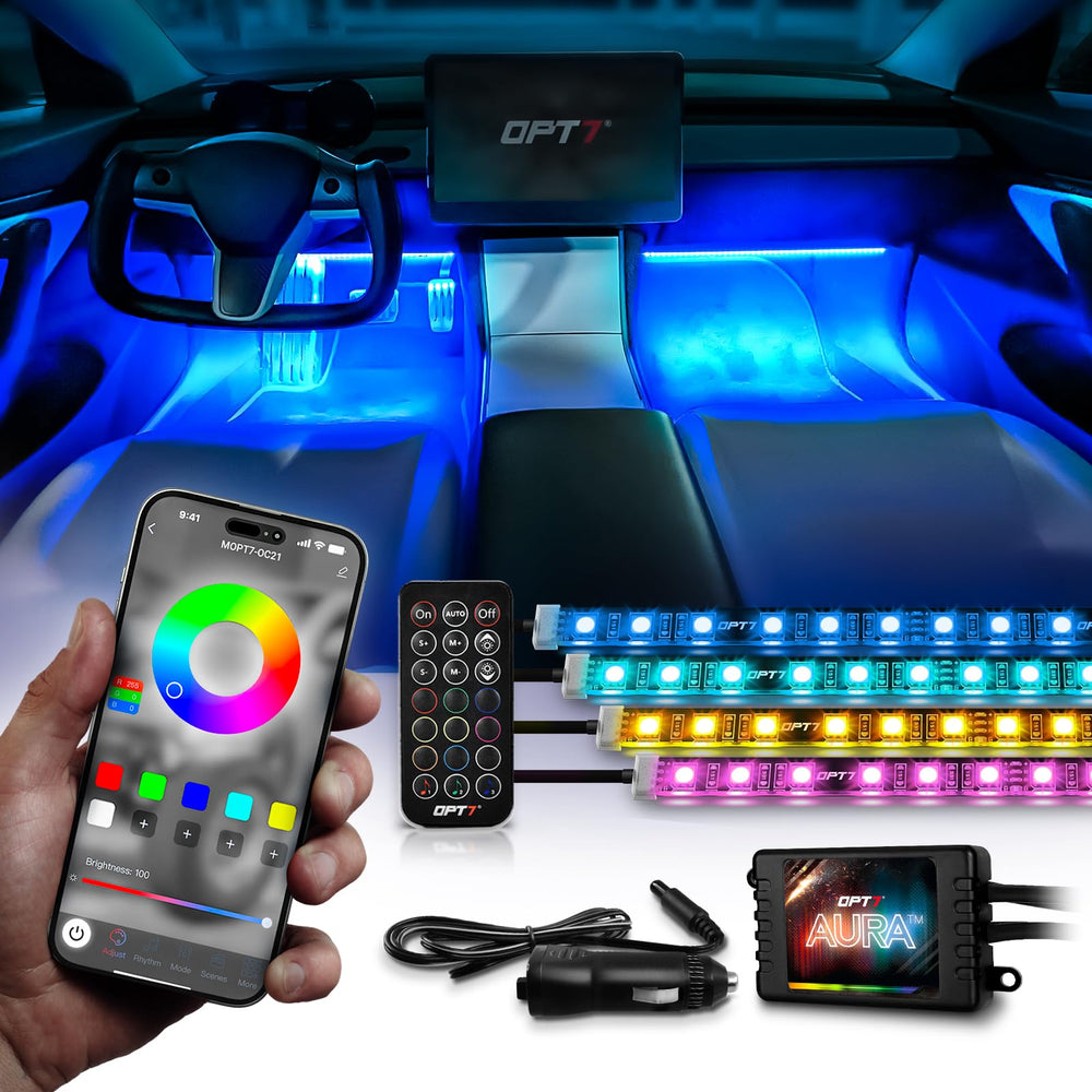 OPT7 Aura Pro interior strip front-seat lighting for bold ambience.