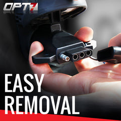 OPT7 dust cover keeps the connection secure on rough roads.
