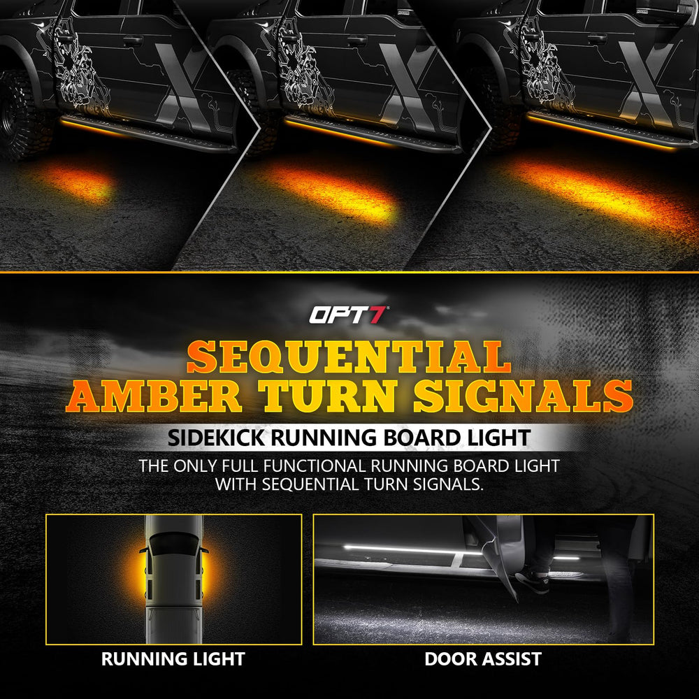OPT7 Sidekick 78-inch sequential turn signals improve on-road signaling.