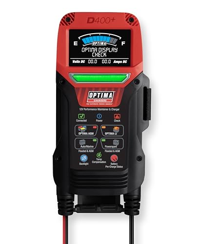 OPTIMA D400+ four-color LED status bar indicates Analyze, Charging, Conditioning and Auto Maintain