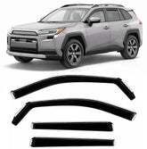 Optimal Co Rav4 in-channel rain guard close-up mostrando protección duradera y resistente a UV