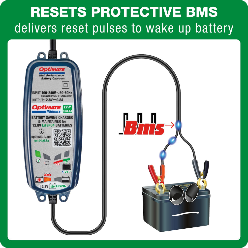 OptiMate Lithium 4s BMS wake mode demonstrates safe battery revival.