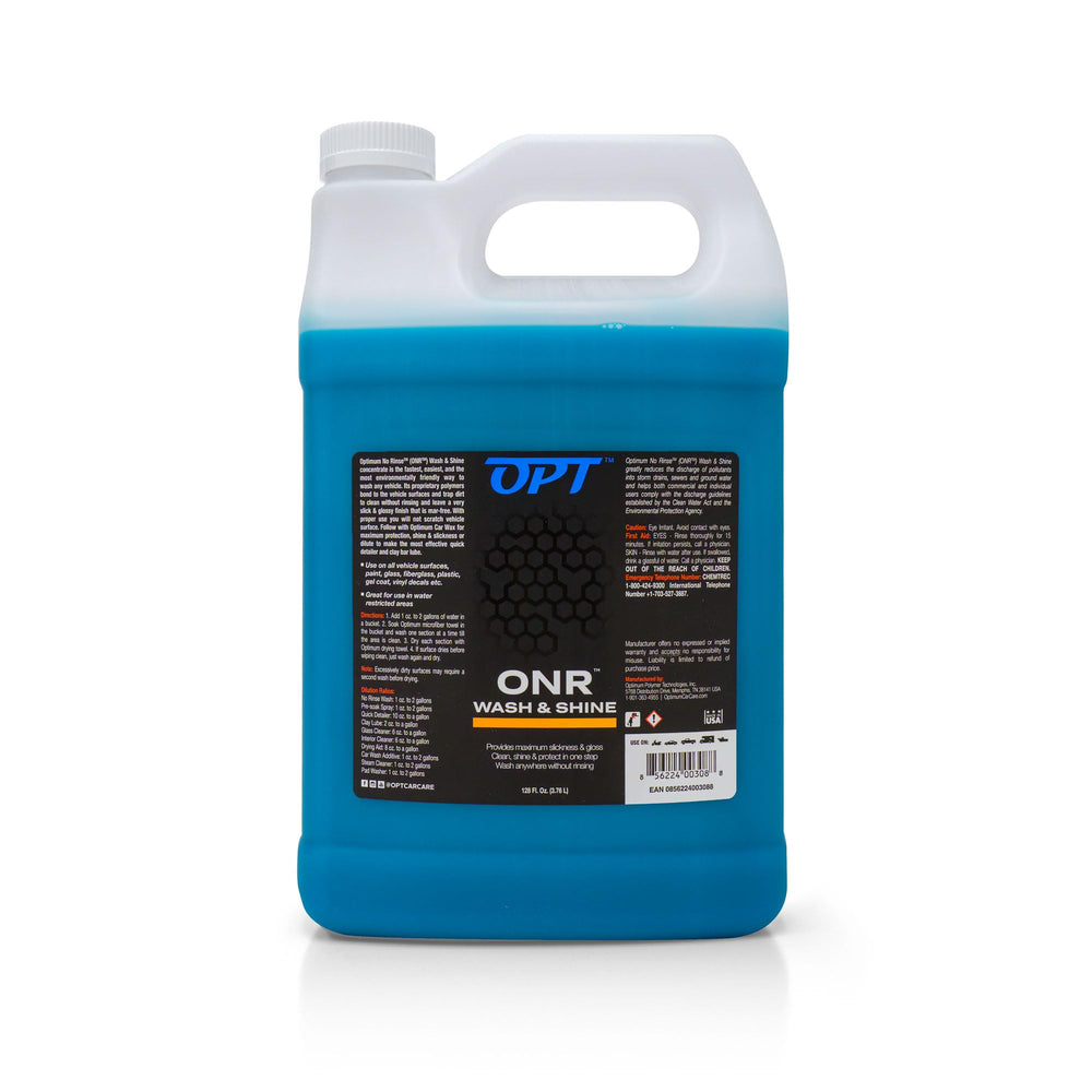 Optimum No Rinse bottle pours for quick, eco-friendly car cleaning.