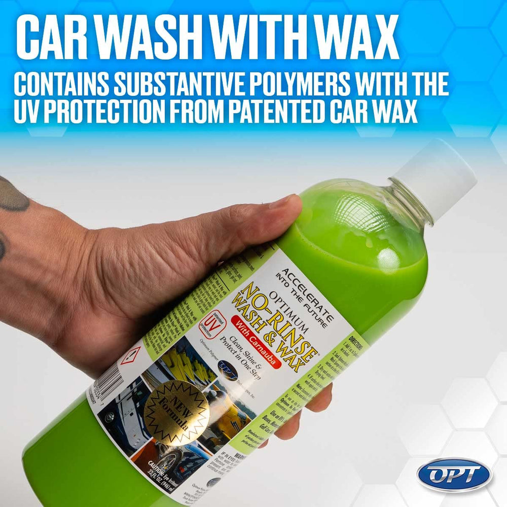 Optimum No Rinse with microfiber towel demonstrates quick exterior cleaning.