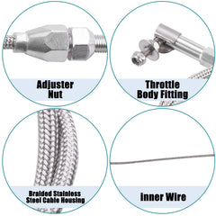 ORAEVY braided stainless throttle cable close-up highlights durability and smooth operation