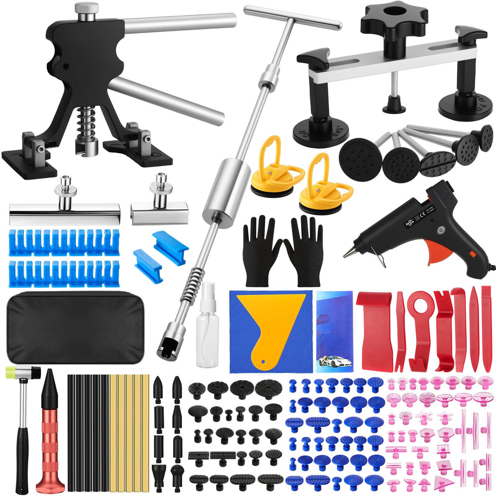 Oranqran car dent puller kit with bridge puller for medium dents on car doors.