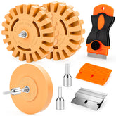 OrbitShell eraser-wheel set with three wheels ready to remove stubborn decals cleanly on vehicles.