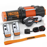 ORCISH 4500lb winch front view showing rugged all-metal housing for ATV recovery.