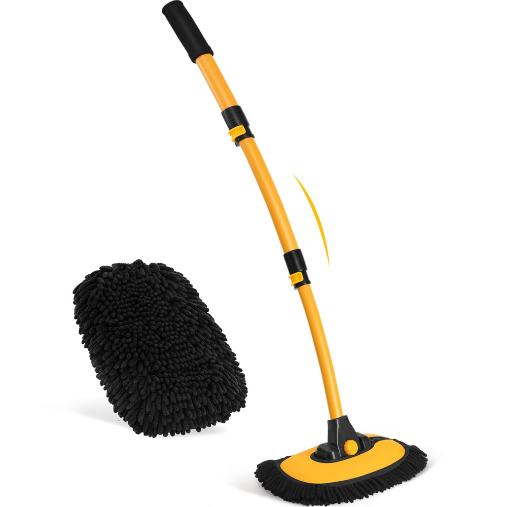 Ordenado 15-degree curved car wash brush with extension pole reaches roof and windshield.