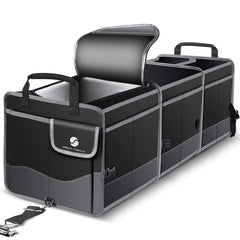 ORIENT FAMULAY trunk organizer with cooler lid keeps beverages cool on family trips.