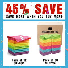 Orighty microfiber towels highlight absorbency and color-coded use.