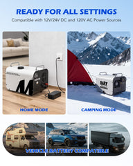 Orion Motor Tech heater connected to 12V/24V power for versatility.