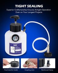 Orion Motor Tech 2-qt bottle capacity supports full brake system service.