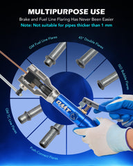 45-degree inverted dies provide precise flares on copper and brake lines.