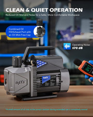 Orion Motor Tech A2L vacuum pump with angled oil drain for easy maintenance