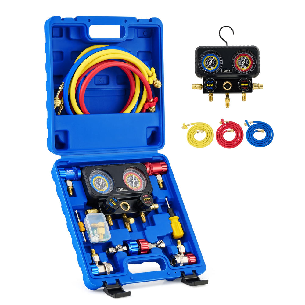 Orion Motor Tech AC gauges with 3-way manifold for precise refrigerant pressure readings