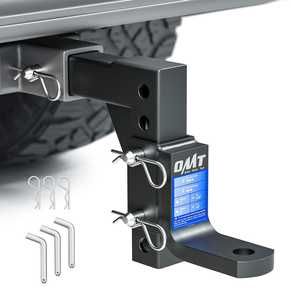 Orion Motor Tech adjustable trailer hitch ball mount with 8-position height for versatile towing on 2-inch receivers