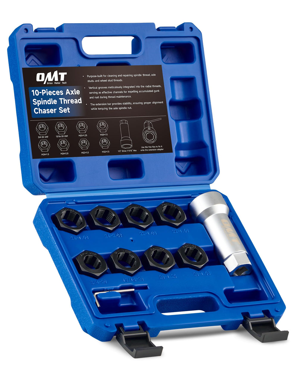 Orion Motor Tech axle spindle threading dies for precise rethreading on damaged threads