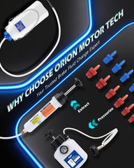 Orion Motor Tech bleeder kit in use for four-wheel flush