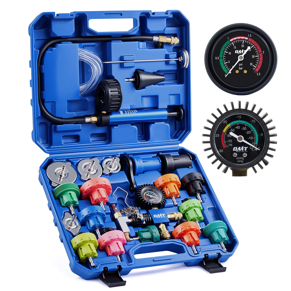Orion Motor Tech coolant tester kit 26pc used for leak testing and pressure checks.