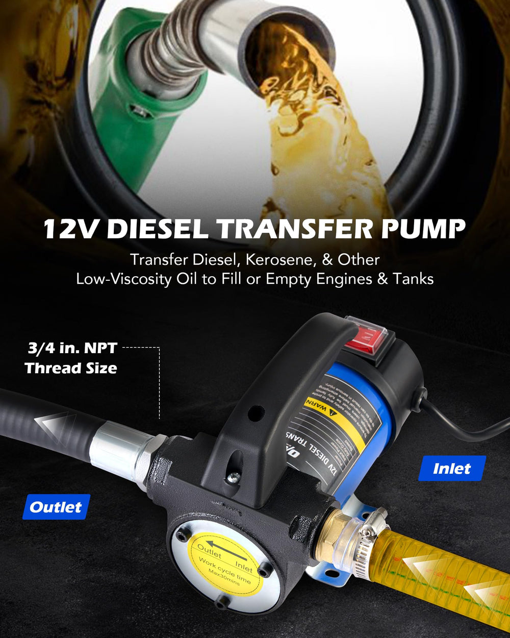 Orion Motor Tech diesel transfer pump motor unit with compact 12V power