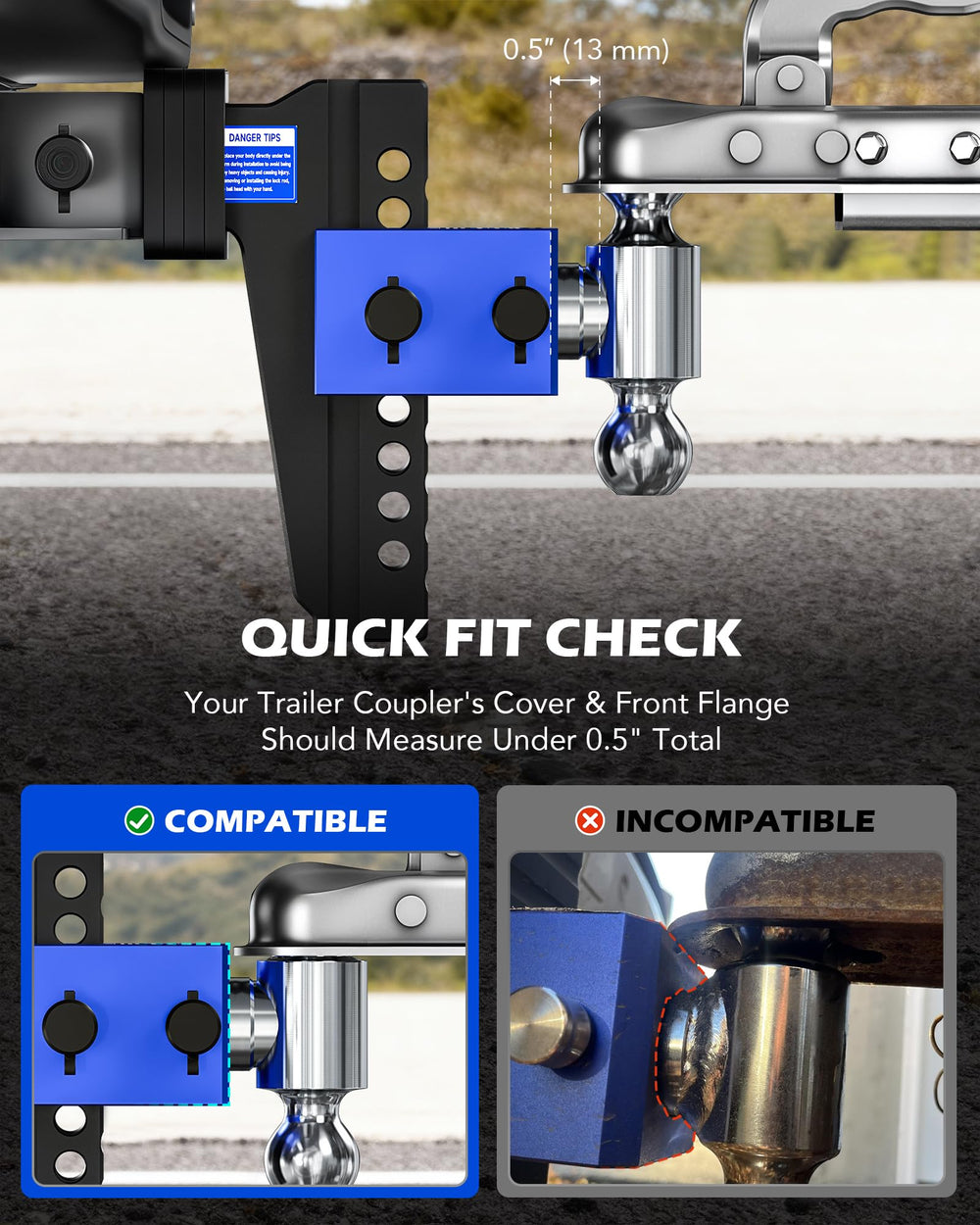 Orion Motor Tech dual-ball hitch rotates 360° for easy height matching.