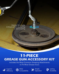 Orion Motor Tech extra-long hose demonstrates easy reach to distant grease fittings
