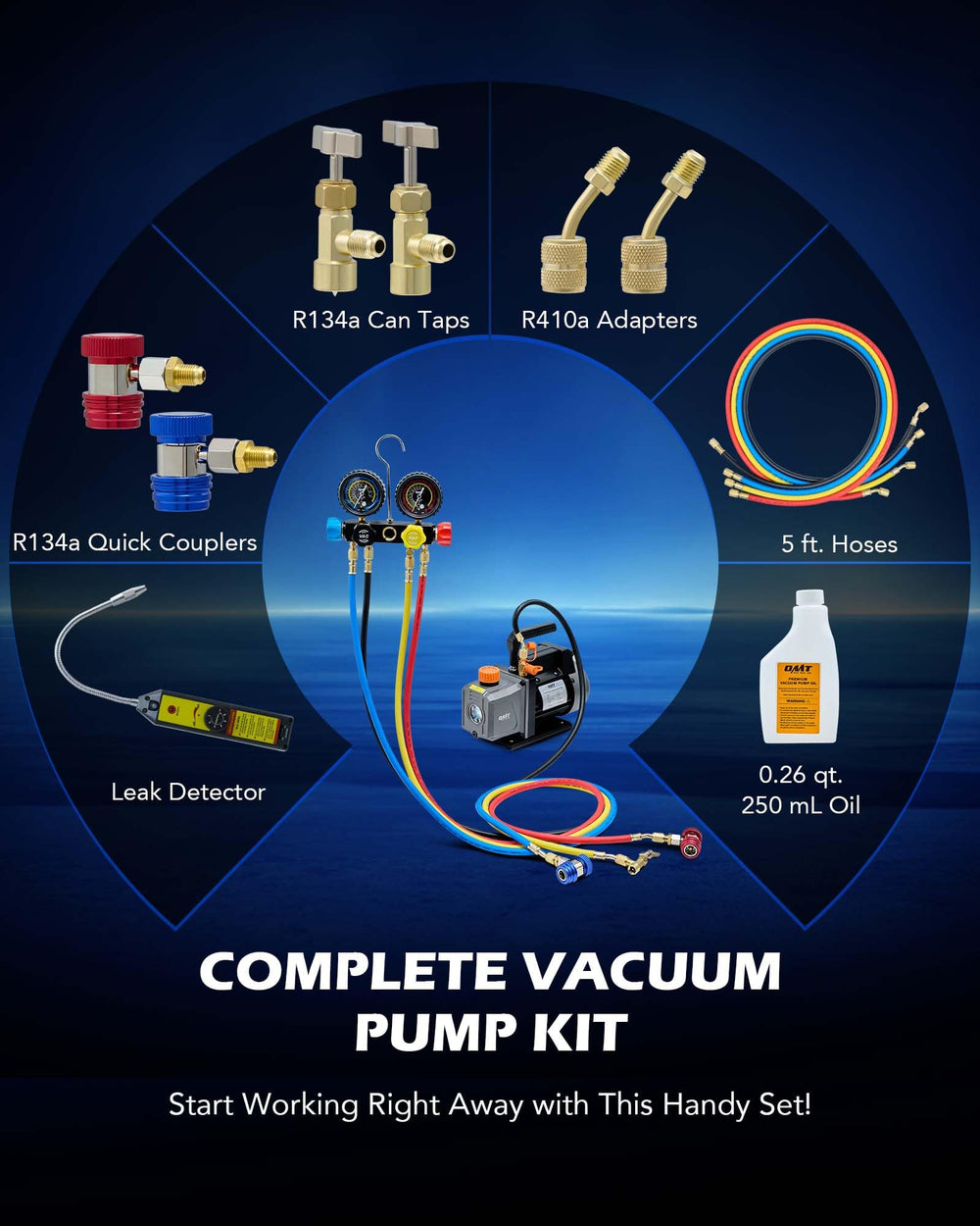 Orion Motor Tech four-way manifold gauge shows precise real-time readings for accurate charging.