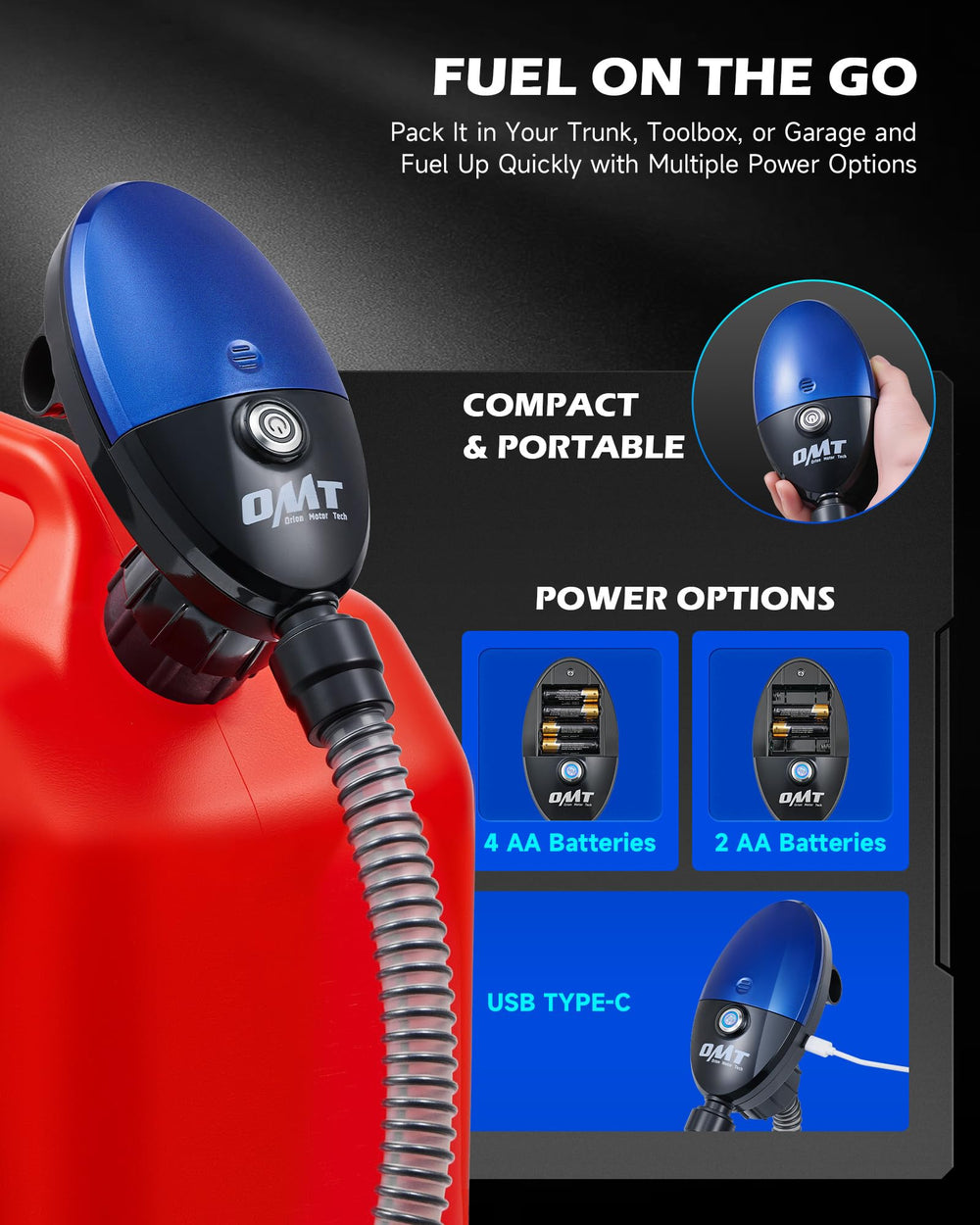 Orion Motor Tech AA battery option enables portability.